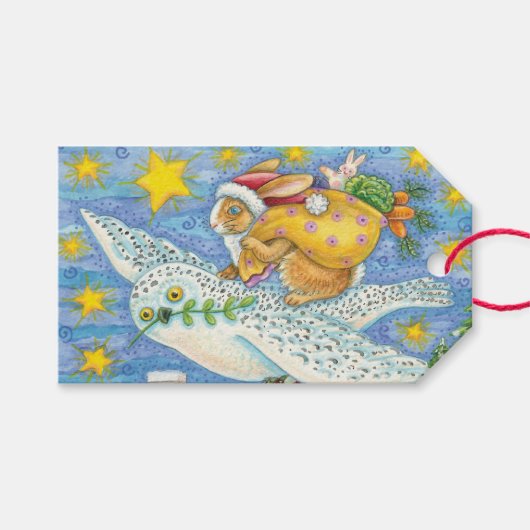 Kerstmis met konijn als kerstman op hol cadeaulabel (Voorkant (Horizontaal))