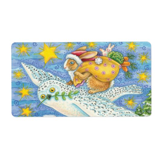 Kerstmis met konijn als kerstman op hol etiket (Voorkant)