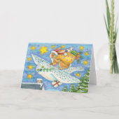 Kerstmis met konijn als kerstman op hol feestdagen kaart (Voorkant)