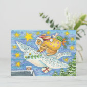 Kerstmis met konijn als kerstman op hol feestdagenkaart (Staand voorkant)