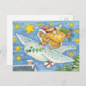 Kerstmis met konijn als kerstman op hol feestdagenkaart (Voorkant / Achterkant)