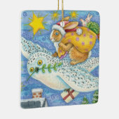 Kerstmis met konijn als kerstman op hol keramisch ornament (Rechts)