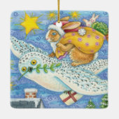 Kerstmis met konijn als kerstman op hol keramisch ornament (Achterkant)
