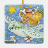 Kerstmis met konijn als kerstman op hol keramisch ornament (Voorkant)