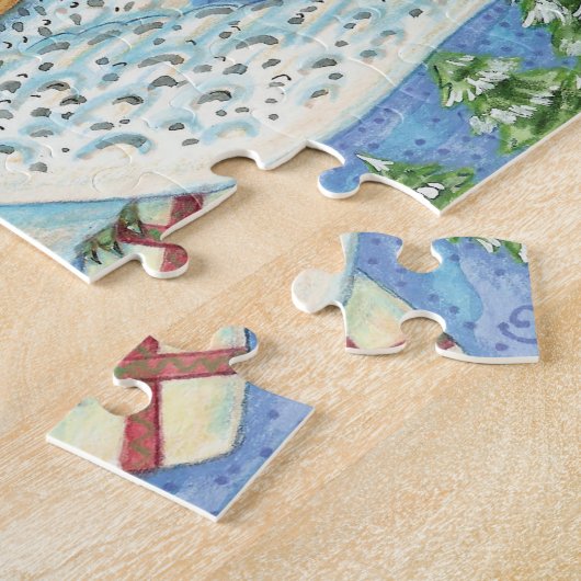 Kerstmis met konijn als kerstman op hol legpuzzel (Zijkant)