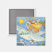 Kerstmis met konijn als kerstman op hol magneet (Voorkant / Achterkant)