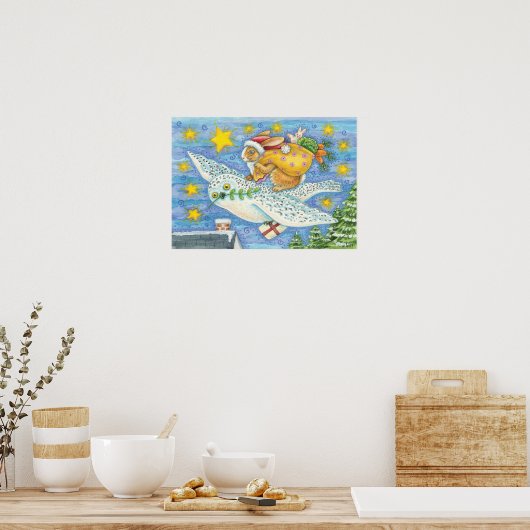 Kerstmis met konijn als kerstman op hol poster (Keuken)