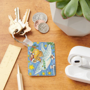 Kerstmis met konijn als kerstman op hol sleutelhanger