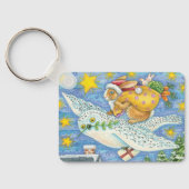 Kerstmis met konijn als kerstman op hol sleutelhanger (Achterkant)