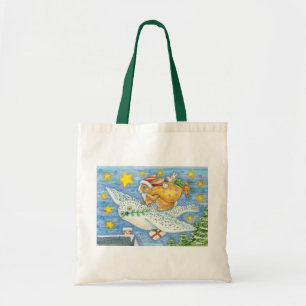 Kerstmis met konijn als kerstman op hol tote bag