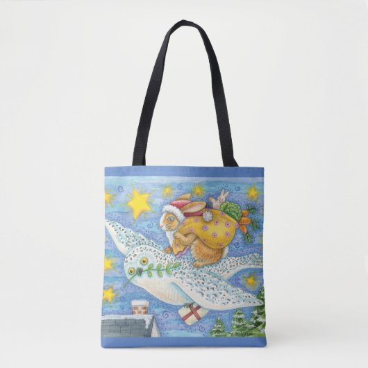 Kerstmis met konijn als kerstman op hol tote bag (Voorkant)