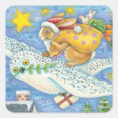 Kerstmis met konijn als kerstman op hol vierkante sticker (Voorkant)