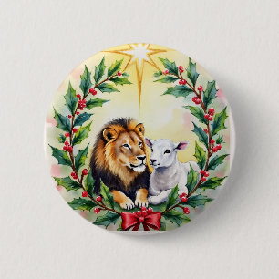 Kerstmis met leeuw en lam en ster ronde button 5,7 cm