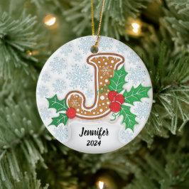 Kerstmis met letter J en eigen naam Keramisch Ornament