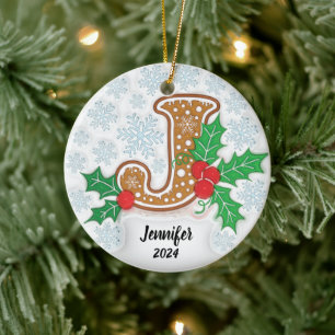 Kerstmis met letter J en eigen naam Keramisch Ornament