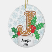 Kerstmis met letter J en eigen naam Keramisch Ornament (Links)
