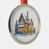Kerstmis met Log Cabin Metalen Ornament (Rechts)