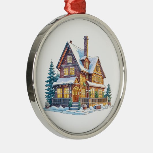 Kerstmis met Log Cabin Metalen Ornament (Rechts)