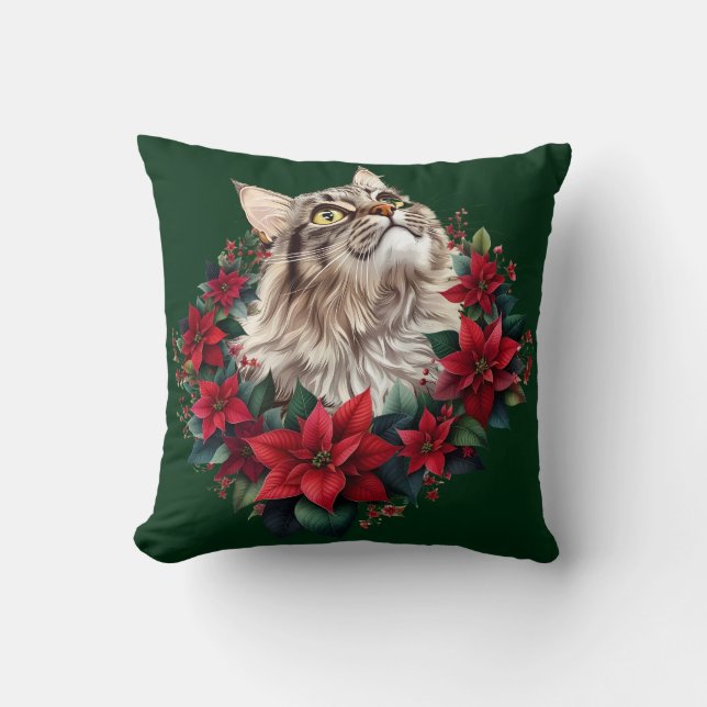 Kerstmis met Maine Coon kat  Kussen (Voorkant)