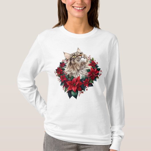 Kerstmis met Maine Coon kat  T-shirt (Voorkant)
