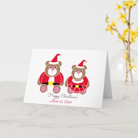 Kerstmis met mama en papa teddybeer kaart (Gele Bloem)