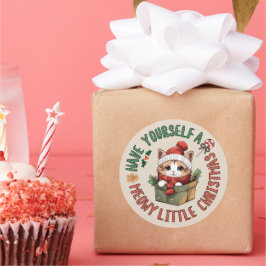 Kerstmis met Meowy Kawaii Oranje Kat Ronde Sticker