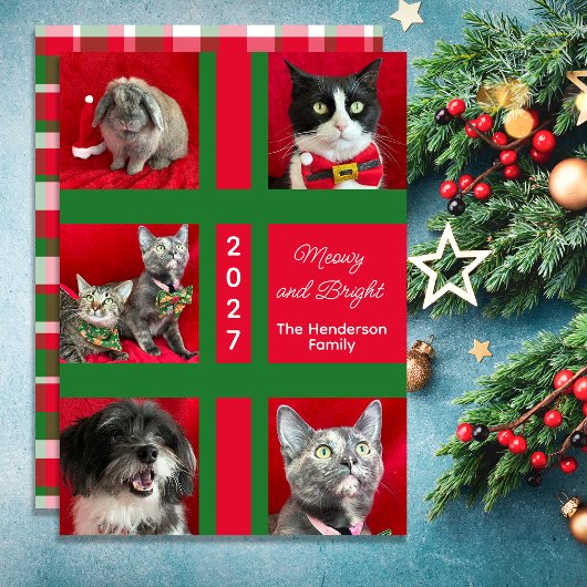 Kerstmis met Meowy Multi Five Kat Foto Feestdagenkaart
