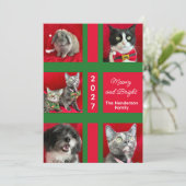 Kerstmis met Meowy Multi Five Kat Foto Feestdagenkaart (Staand voorkant)