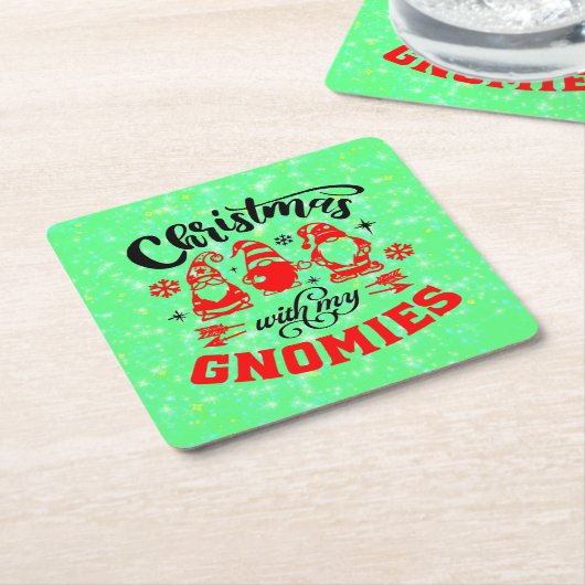 Kerstmis met mijn gnomen - Funny Red Green Kartonnen Onderzetters (Schuin)