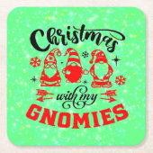 Kerstmis met mijn gnomen - Funny Red Green Kartonnen Onderzetters (Voorkant)