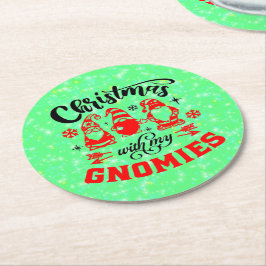 Kerstmis met mijn gnomen - Funny Red Green Ronde Kartonnen Onderzetter