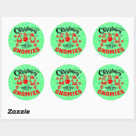 Kerstmis met mijn gnomen - Funny Red Green Ronde Sticker
