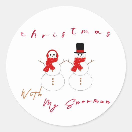 Kerstmis Met Mijn Sneeuwman | Leuke Kerststicker Ronde Sticker (Voorkant)