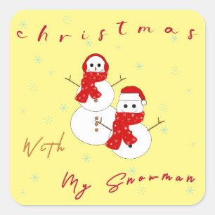 Kerstmis Met Mijn Sneeuwman Leuke Kerststicker Vierkante Sticker