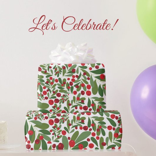Kerstmis met Mistletoe en Hollyberries Cadeaupapier
