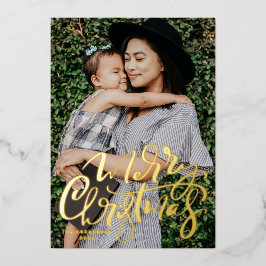 Kerstmis met moderne kalligrafie foto folie feestdagenkaart