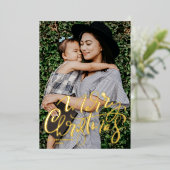 Kerstmis met moderne kalligrafie foto folie feestdagenkaart (Staand Voorkant)