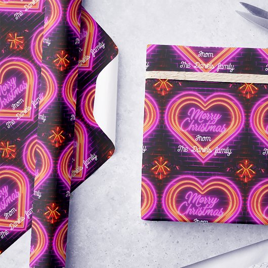 Kerstmis met neon verpersoonlijkt cadeaupapier