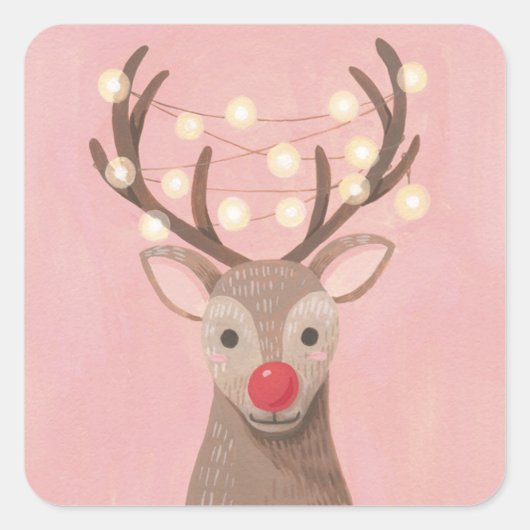 Kerstmis met neushoorn met rode neus vierkante sticker (Voorkant)