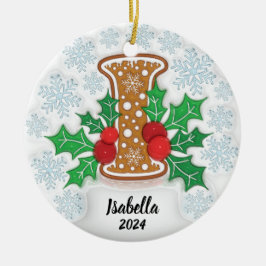 Kerstmis met op maat gemaakte naam Letter I Keramisch Ornament