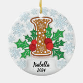 Kerstmis met op maat gemaakte naam Letter I Keramisch Ornament (Achterkant)