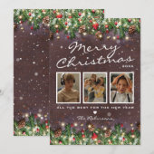 Kerstmis met oud hout 3 foto's feestdagenkaart (Voorkant / Achterkant)