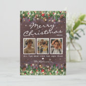 Kerstmis met oud hout 3 foto's feestdagenkaart (Staand voorkant)