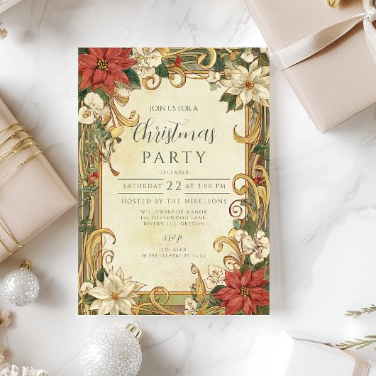 Kerstmis met Oude Poinsettia Kaart