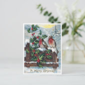 Kerstmis met oude Robin vogels en hulst Briefkaart (Staand voorkant)