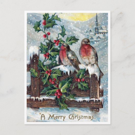 Kerstmis met oude Robin vogels en hulst Briefkaart (Voorkant)