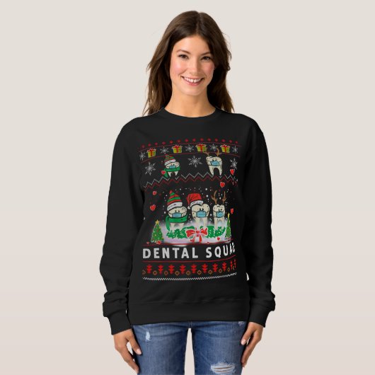 Kerstmis met Pajama Dental Squad Teeth Ugly kerst Trui (Voorkant volledig)