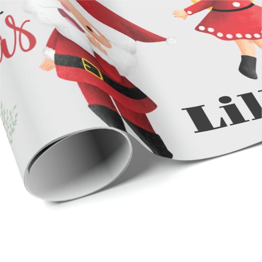 Kerstmis met persoonlijke naam Santa Couples Cadeaupapier (Rol Hoek)