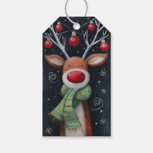 Kerstmis met Persoonlijke Rendieren Cadeaulabel (Voorkant)