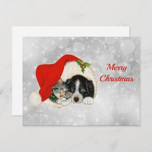 Kerstmis met Pet met kerstmis met Cute Dog Cat San Briefkaart (Voorkant / Achterkant)